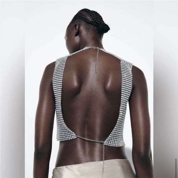 Silver Open Back Rhinestone Top - Picture 7 of 13